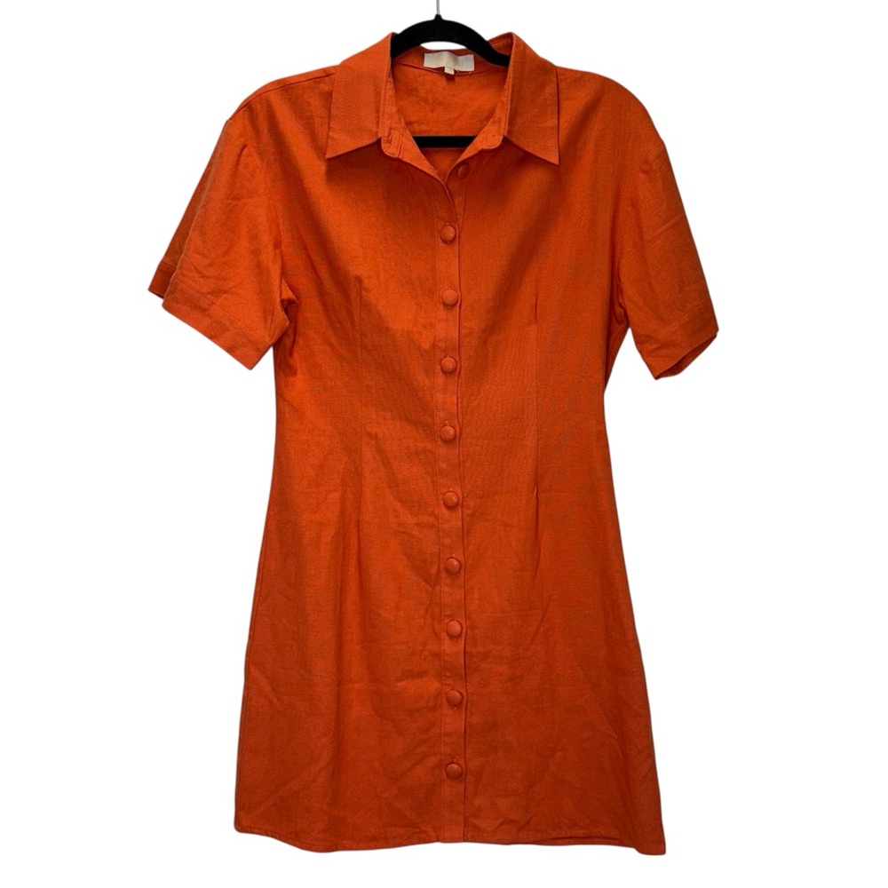 Meshki Orange Collared Button Down Mini Dress Size Small